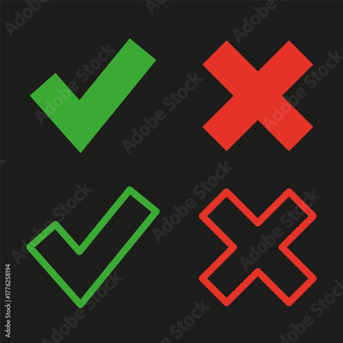 Check mark symbol. Cross mark Vector. Yes No icon set. Green Red element.