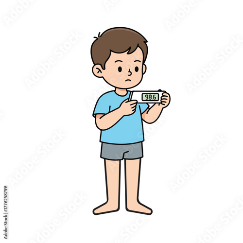 Boy holding magnifier standing vector