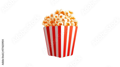 Caramel cinema popcorn bowl without background, sweet tasty popcorn red striped carton bucket box isolated on white background.