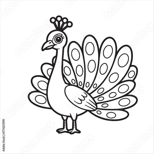 Cartoon peacock showing its beautiful feather pattern, and its design is transparent, kids’ coloring pages, kids, coloring, pages,