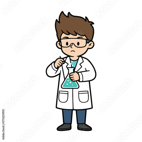 Boy scientist flat cartoon vector