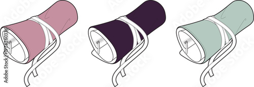 A charming collection of classic baby bonnets in pink, purple, and green. Vector illustration of cute infant headwear with ties, perfect for newborns