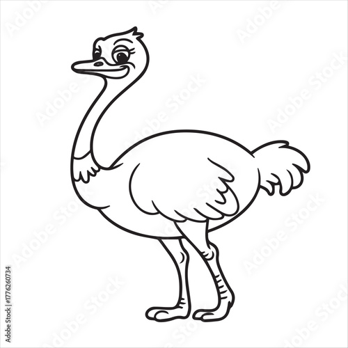 kids’ coloring pages, kids, coloring, pages, Outline drawing shows cartoon ostrich standing in profile with a soft smile on its face