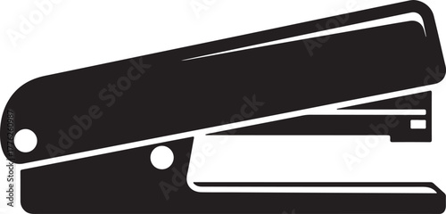 Black office stapler vector icon for stationery supplies and document fastening