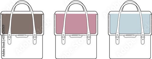 Set of three fashion tote bags in different color combinations, showcasing elegant designs for everyday use