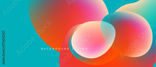 Abstract vibrant shapes overlap. Colors blend, creating dynamic visual effect. Modern design, smooth gradients dominate composition.