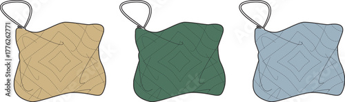 A collection of three stylized pouch or bag icons presented in a variety of color options. Vector illustration set isolated on a white background for design