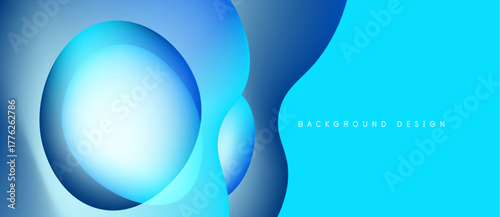 Abstract blue design features layered circles, smooth gradients. Modern aesthetic suitable for backgrounds, presentations. Clean, vibrant composition.