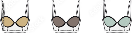 Collection of women's underwire bras in various colors. Lingerie set concept for female wardrobe and fashion choice
