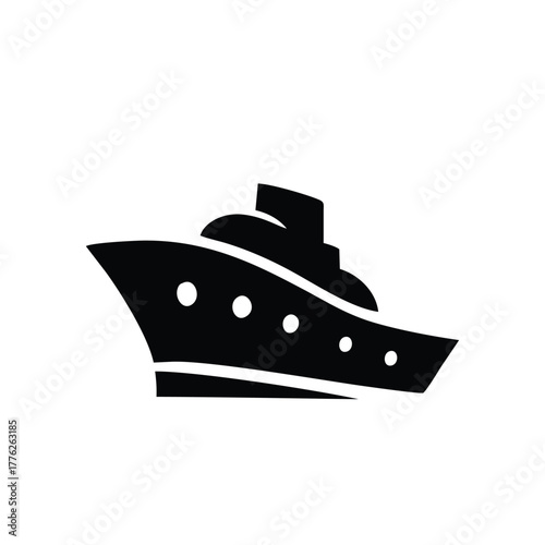 Classic Steamship Cruise Liner Black Silhouette Icon Vector Graphic