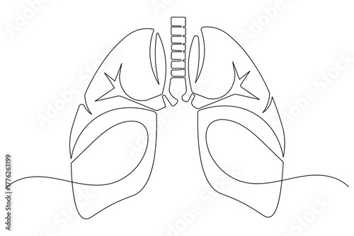 Minimalist human lungs continuous one line outline simple illustration