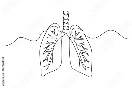  Modern human lungs continuous one line minimalist outline artwork