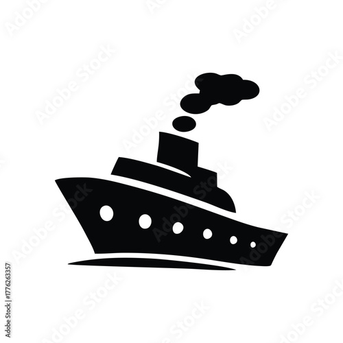 Classic Steamship Cruise Liner Black Silhouette Icon Vector Graphic