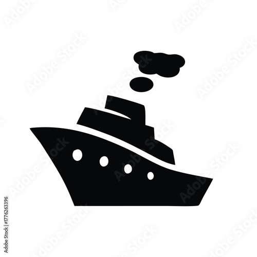 Classic Steamship Cruise Liner Black Silhouette Icon Vector Graphic