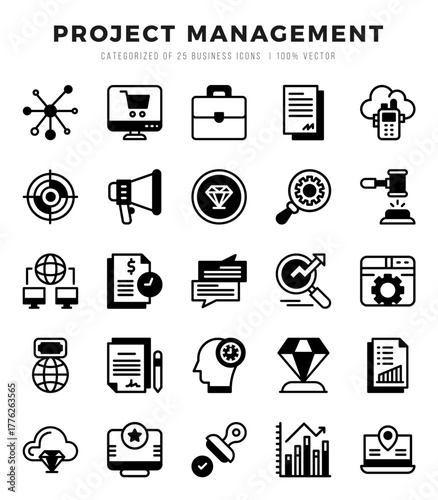 Project Management elements. Lineal Filled web icon set. Simple vector illustration.