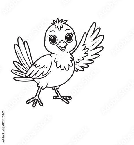 kids’ coloring pages, kids, coloring, pages,, Cheerful bird spreads its wings happily while standing with a transparent background