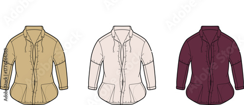 Vector Illustration of Women's Collared Jacket in Three Colors