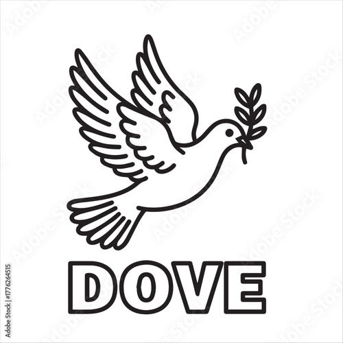 kids’ coloring pages, kids, coloring, pages, Outline dove flies peacefully with olive branch as an icon on transparent background