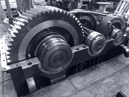 large gearbox open in black and white