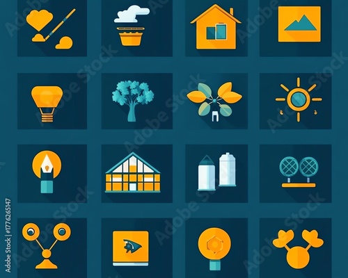 Collection of colorful icons and symbols.