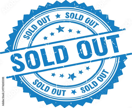 Sold Out Blue Grunge Stamp | Text and Star Seal for Product Marketing, Limited Edition Promotion and E-commerce