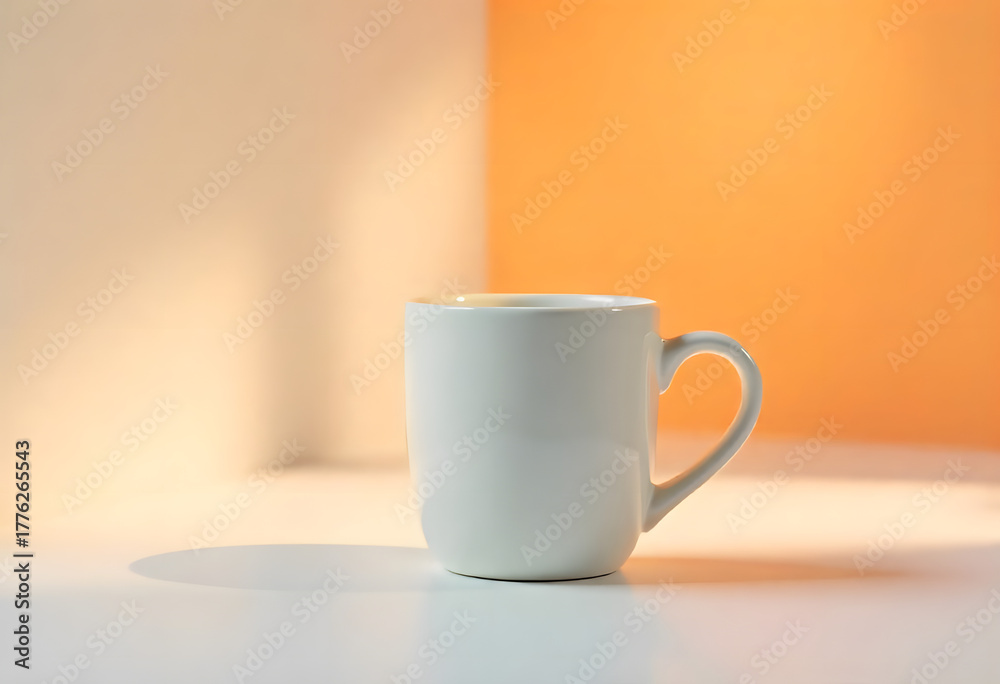 Obraz premium White ceramic coffee mug with soft lighting and warm background