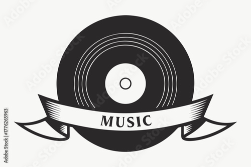 Retro vinyl record vector illustration with swirl and music icon design