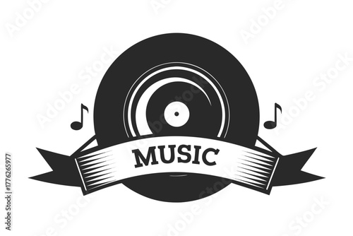 Retro music poster with vinyl record and abstract music background vector illustration