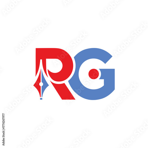 Dynamic RG initial logo design with stylish pen nib, perfect for creative writing brand or professional design agency, embodying trust and innovation