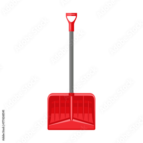 Red snow shovel isolated on white background. Vector cartoon flat illustration. Work tool icon
