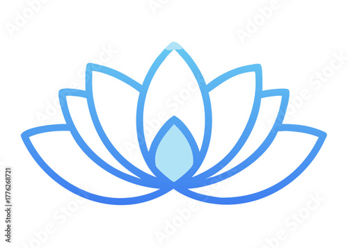 Calm Mind — minimalist lotus flower icon, soft blue tones, rounded lines, symbol of peace and meditation.