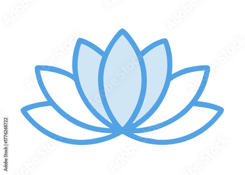 Calm Mind — minimalist lotus flower icon, soft blue tones, rounded lines, symbol of peace and meditation.