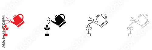 watering can icon vector set, small plant watering can vector, silhouette and line art