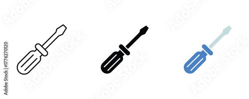 Screwdriver icon set vector on white background. repair, work, construction, equipment, hardware,  symbol.