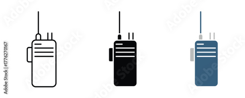 Walkie talkie icon set, radio communication device isolated on white background.