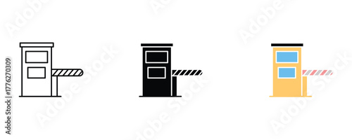 Toll booth with a barrier icon set vector on white background.  highway, entrance, exit, pay, station, control, symbol.