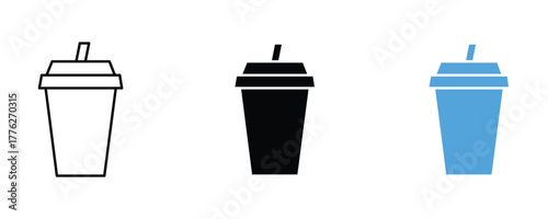 Soda cup icon set vector on white background.  drink, beverage, cold, refreshment, symbol.