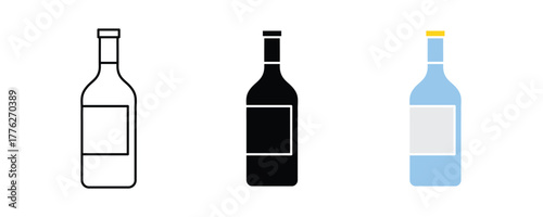 Bottle icon set vector on white background. alcohol, drink, glass, liquid, beverage, symbol.