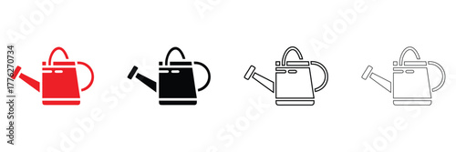 watering can icon vector set, small plant watering can vector, silhouette and line art