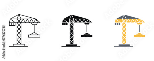 Construction crane icon set vector on white background. tower, machine, equipment, industry, symbol. 
