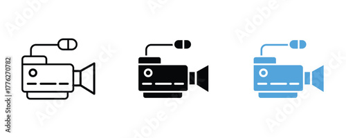 Video camera icon set vector on white background. camcorder, recorder, film, movie, recording, equipment, symbol.