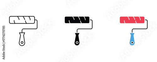 Paint roller icon set, painting tool vector on white background.