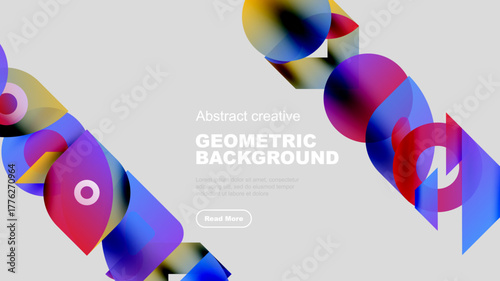 Abstract shapes overlap, creating vibrant colorful design. Modern composition suits backgrounds, presentations, digital art.