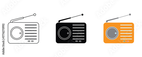 Radio icon set vector on white background. receiver, music, sound, technology, symbol.