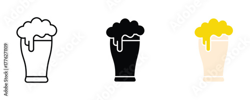 Beer glass icon set vector on white background. drink, alcohol, foam, pint, ale, pub, bar, symbol.