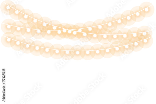 String of warm white fairy lights decorative garland for festive events vector illustration transparent. EPS vector illustration