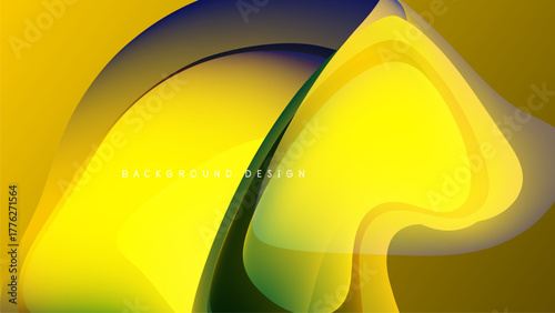Abstract yellow, green waves over black background. Smooth gradients create dynamic flowing shapes, modern design element.