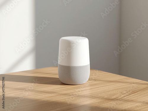 Smart Speaker Mockup on Wooden Surface