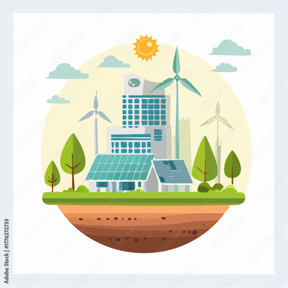 Obraz premium Sustainable City with Renewable Energy Sources.