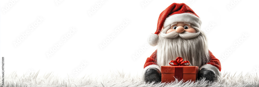 Naklejka premium christmas funny cheerful santa gnome with a very long beard and a hat covering his eyes holiday character, 3d illustration, playful pose isolated on white background, space for text